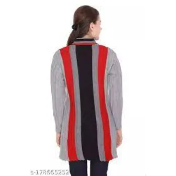 Women Woolen Band Neck Multicolour Cardigan